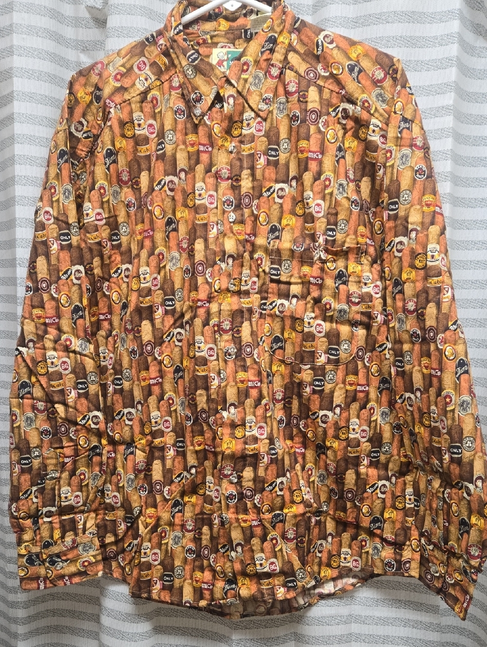 Men's Brown Novelty Cigar Print Button-Up Shirt